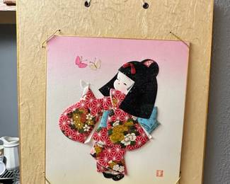 Japanese Oshie Fabric Art of a Girl in Kimono