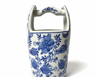 Blue and White Floral Ceramic Bucket Vase