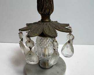 Vintage Brass and Crystal Prism Candlestick Holder with Marble Base