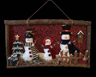 Primitive Folk Art Snowman Wall Hanging