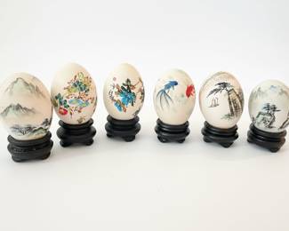 Set of 6 Hand-Painted Eggs with Stands