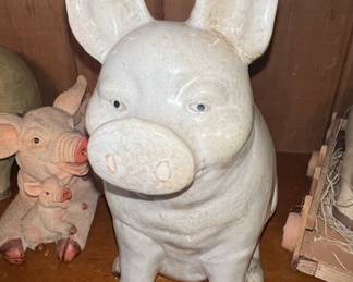 Large White Glazed Ceramic Pig Figurine