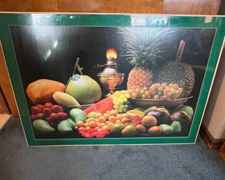 Still Life Fruit Print with Oil Lamp
