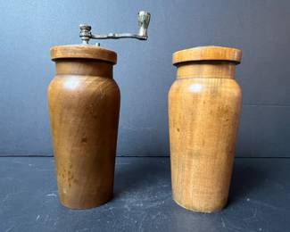 Vintage Olde Thompson Wooden Coffee Grinder and Storage Jar Set