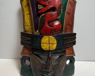 Mayan/Aztec Serpent God Hand Carved Wooden Mask
