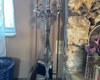 Brass Fireplace Tool Set with Ball Finials