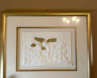 Framed BasRelief Angelic Scene with Gold Accents