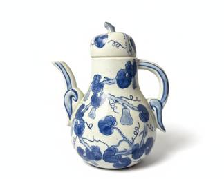 Blue and White Porcelain Pear-Shaped Ewer with Floral Motif