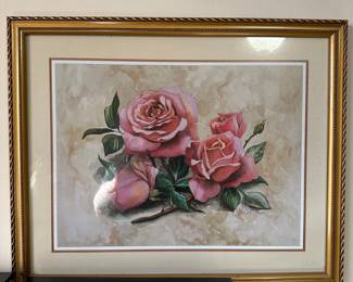 Framed Watercolor Painting of Pink Roses by Sarah Delmar
