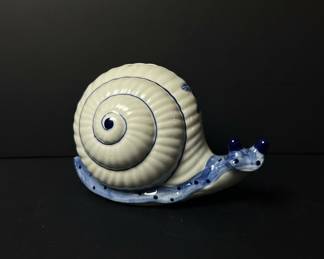 Blue and White Ceramic Snail Figurine