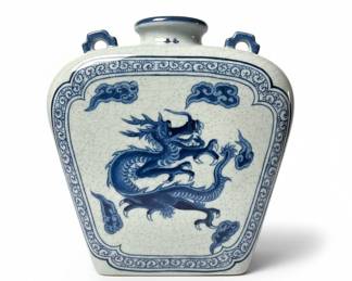 Chinese Blue and White Porcelain Dragon Flask Vase