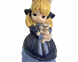 Vintage Ceramic Girl Holding Kitten Figurine