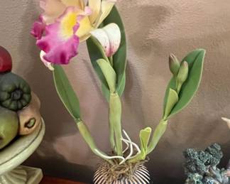 Artificial Cattleya Orchid Plant in Decorative Sunburst Pot