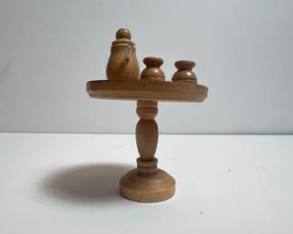Vintage Wooden Miniature Tea Set with Table