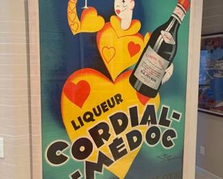 Vintage French Original Ad for CORDIAL-MEDOC Liquer designed by artist Henry Le Monnier - This is signed by the artist- Unique art piece