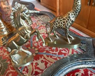 Solid brass Giraffe and Unicorn Book ends