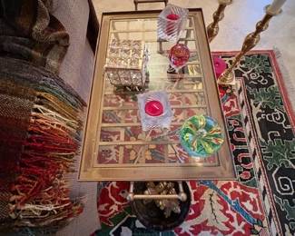 Brass side table- removable top/tray
