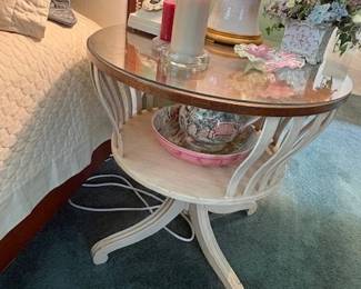 Round nightstand- 2 available 28" round- open area below for storage- wood slats around circumference