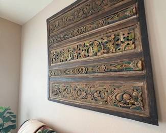 Antique Asian hand carved wood panel 19th century- beautiful addition in any home