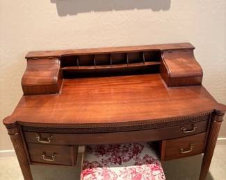 Antique- very very old English Edwardian style mahogany writing desk- aka Carlton House Desk- top side pieces open up
