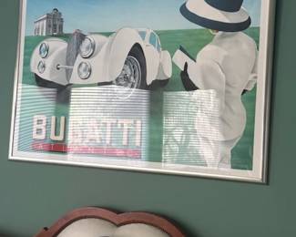 BUGATI framed art lithograph. 45" x 60" signed by artist