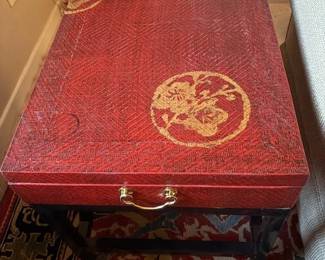 Asian style side table - opens up for storage.