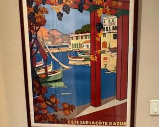Vintage framed travle poster for the French Riviera- signed