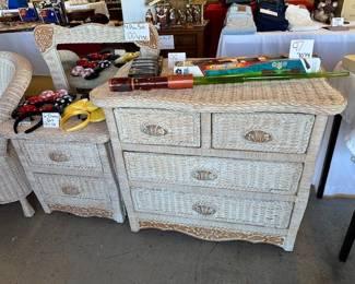 Wicker Dresser and Side Table 