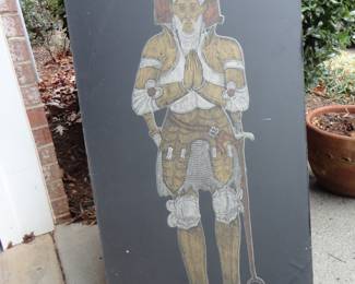 Brass Rubbing of a Knight in full plate armor in a praying stance.  Medieval period found in a European Church