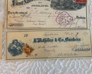Lot #20 Antique American Banking Documents – 19th-Century Checks & U.S. Treasury Payment