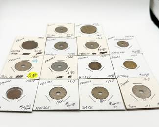 Lot #178 Vintage French Holed Coin Collection – France Francs & Centimes (1910s–1920s) | World War I Era European Currency