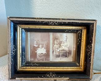 Lot #47 Antique & Vintage Decorative Estate Group – Oil Lamp, Samplers, Framed Photograph & Miners Sunshine Box