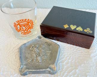 Lot #376 Vintage Casino & Gaming Lot – Silver Slipper Las Vegas Glass, Card Deck Box & Metal Ashtray