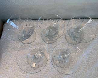 Lot #352 Duncan & Miller Cut Crystal Coupe Glasses – Set of Five Vintage Cocktail & Champagne Stems