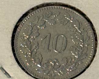 Lot #70 Swiss 1932-B 10 Rappen Coin – Bern Mint – Collector-Annotated “Reverse Date” Study Piece