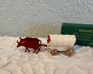 Lot #39 Vintage Japanese Metal Covered Wagon Toy with Box – Made in Japan - Bullocks Covered Wagon - Hand Painted Antimony