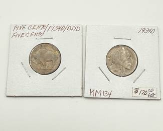 Lot #74 1934-D Buffalo Nickel Pair | Denver Mint | Collector-Noted FIVE CENTS Reverse Variety | Estate Coin Lot