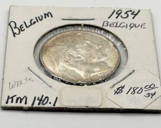 Lot #160 1954 Belgium 20 Francs Silver Coin – King Baudouin I – Belgian Lion Reverse – Vintage European Coin
Lot #160 1954 Belgium 20 Francs Silver Coin – King Baudouin I – Belgian Lion Reverse – Vintage European Coin