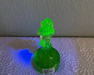 Lot #55 Rare Uranium Glass Venus or "Bashful Charlotte" Flower Frog – Vaseline Glass Figural Flower Frog