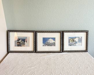Lot #447 Collection of Three Original Watercolor Paintings – Framed Architectural & Scenic Art on Paper