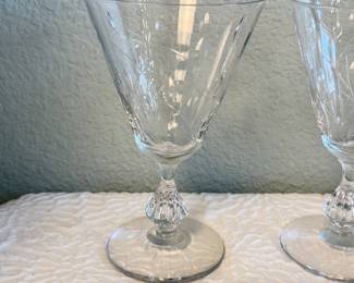 Lot #353 Duncan & Miller “Willow” Cut Crystal Water Goblets – Set of Seven Vintage Stemmed Glasses