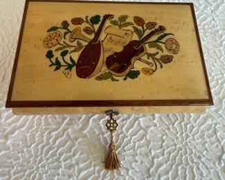 Lot #27 Hand-Painted Wooden Keepsake Box with Musical Instrument Motif