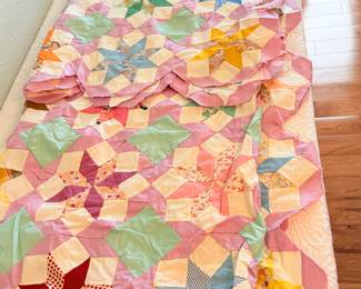 Lot #386 Vintage Hand-Pieced Quilt Top – Pastel Patchwork – Unfinished Quilt Ready to Complete