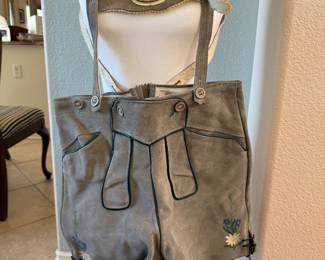 Lot #35 Vintage Traditional Suede Lederhosen with Floral Embroidery and Decorative Suspenders