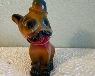 Lot #38 Vintage "Bonzo" Chalkware Dog Figurine with Bowler Hat – Painted Decorative Animal Figure