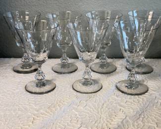 Lot #353 Duncan & Miller “Willow” Cut Crystal Water Goblets – Set of Seven Vintage Stemmed Glasses