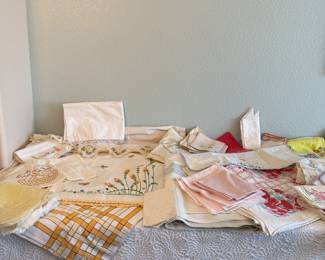 Lot #385 Huge Lot of Vintage Linens – Hand Embroidered Tablecloths, Napkins, Lace & Decorative Textiles