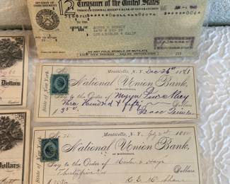 Lot #20 Antique American Banking Documents – 19th-Century Checks & U.S. Treasury Payment