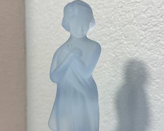 Lot #60 Art Deco Rare Soft Blue Frosted Glass Flower Frog Pair – Bashful Charlotte & Draped Lady, Cambridge Glass