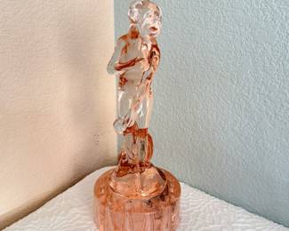 Lot #56 Art Deco Vintage “Bashful Charlotte” Pink Glass Flower Frog RARE 11" – Figural Art Glass